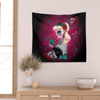 Rockabilly Blonde Sugar Skull Girl Wall Tapestry Gallery Image 2