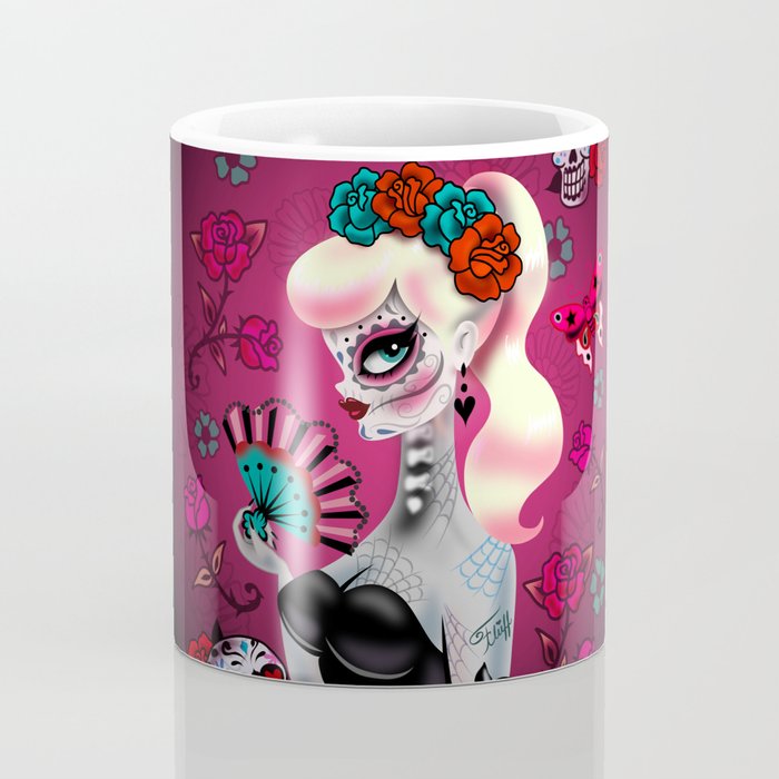 Rockabilly Blonde Sugar Skull Girl Coffee Mug Gallery Image 4