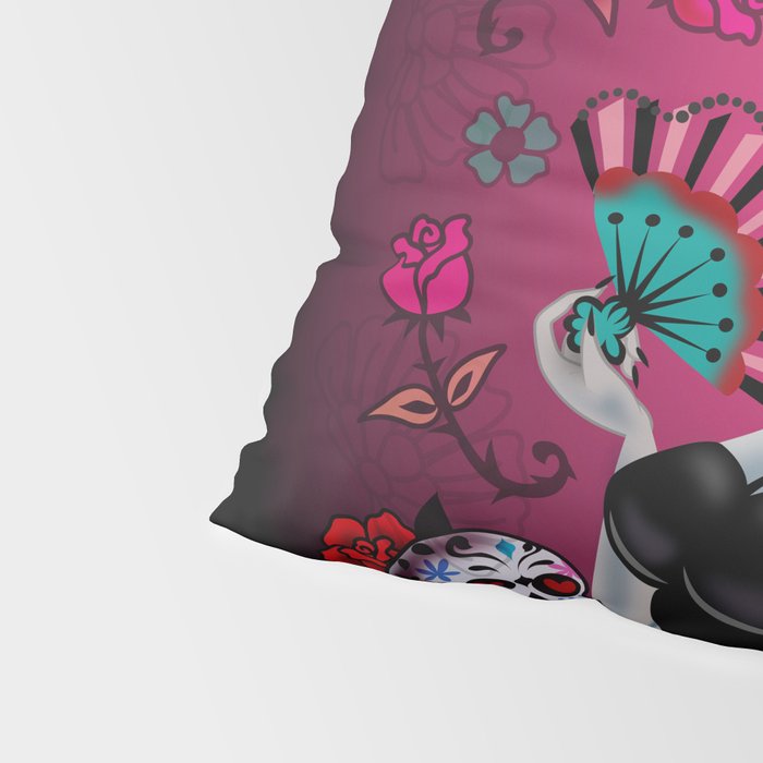 Rockabilly Blonde Sugar Skull Girl Pillow Sham Gallery Image 4