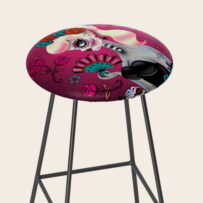 Rockabilly Blonde Sugar Skull Girl Stool Gallery Image 2
