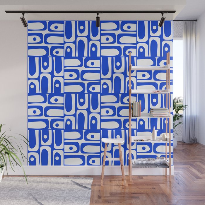 Mid Century Modern Piquet Multi Pattern in Royal Blue and White Wall Mural Gallery Image 1