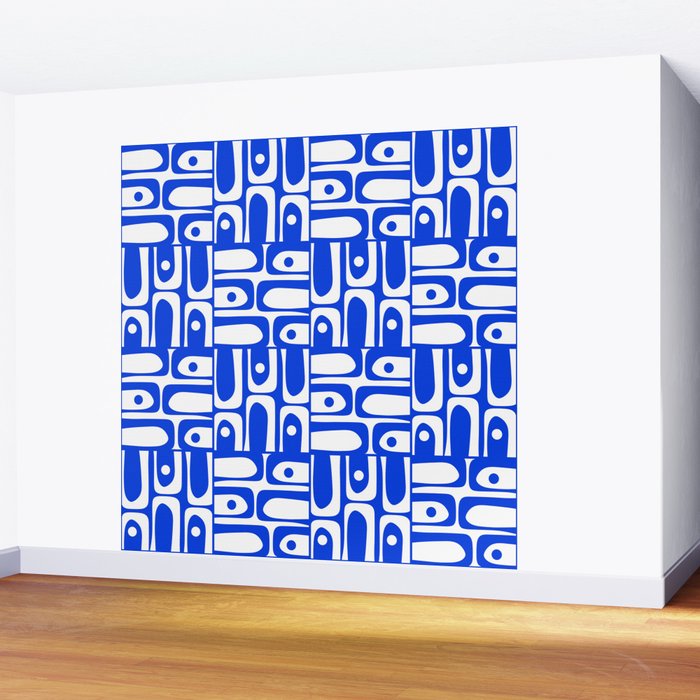 Mid Century Modern Piquet Multi Pattern in Royal Blue and White Wall Mural Gallery Image 2