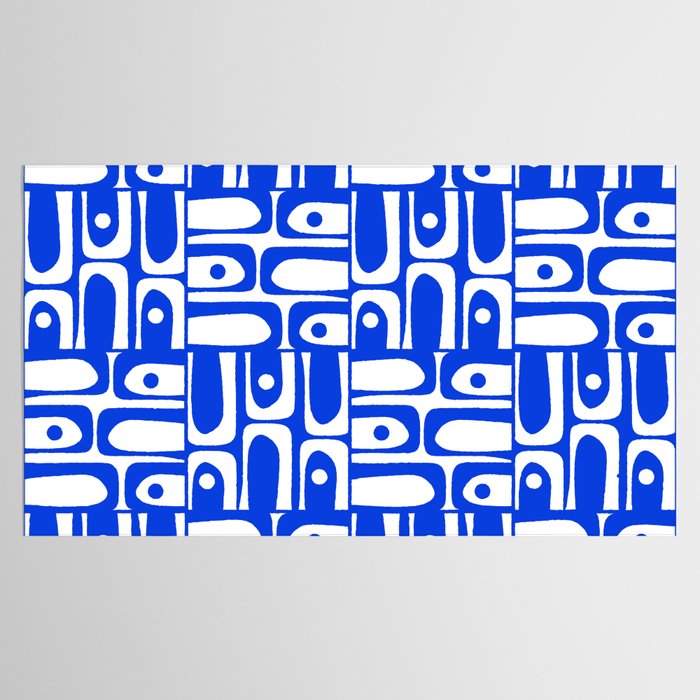 Mid Century Modern Piquet Multi Pattern in Royal Blue and White Tablecloth Gallery Image 2