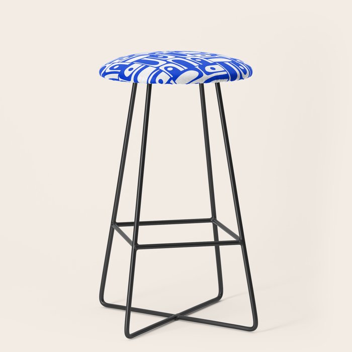 Mid Century Modern Piquet Multi Pattern in Royal Blue and White Stool Gallery Image 1