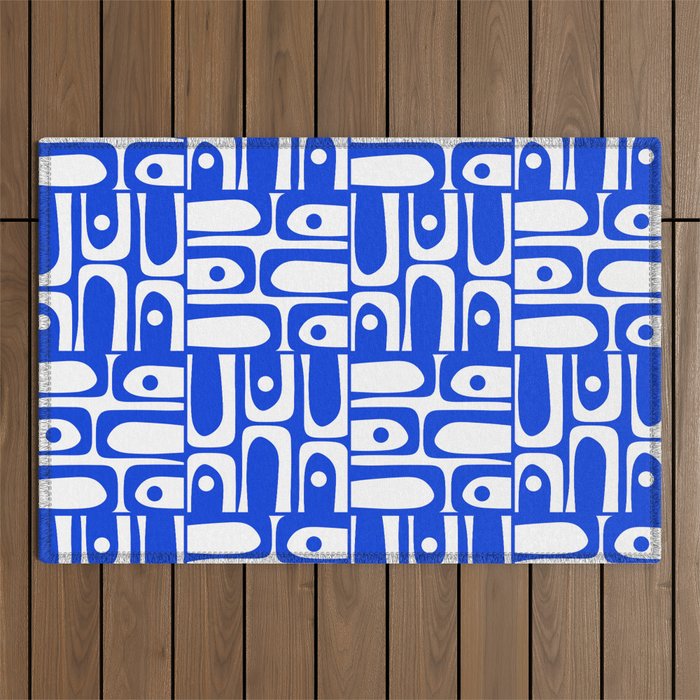 Mid Century Modern Piquet Multi Pattern in Royal Blue and White Outdoor Rug Gallery Image 1