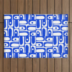 Mid Century Modern Piquet Multi Pattern in Royal Blue and White Outdoor Rug Gallery Image 1
