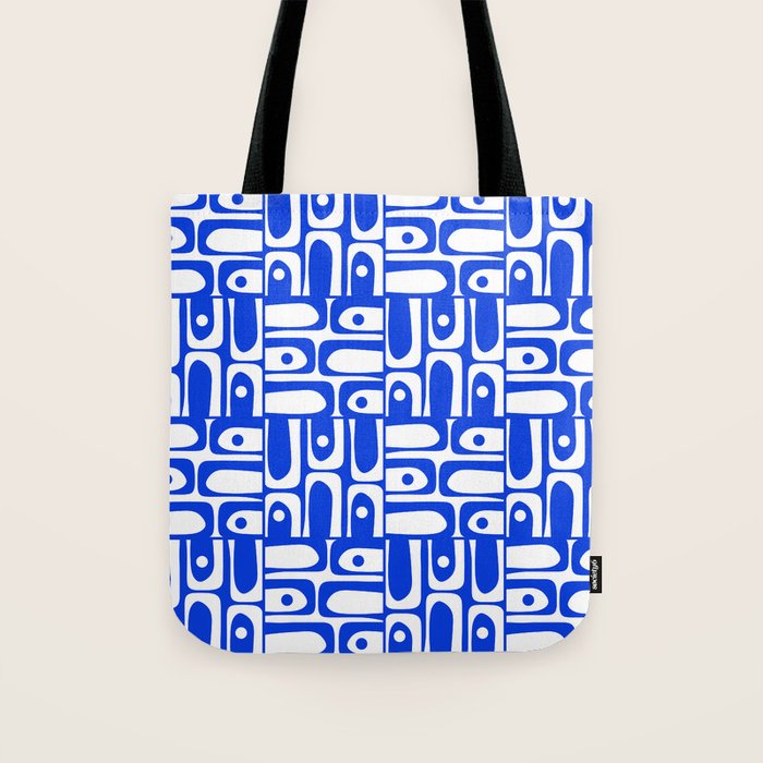 Mid Century Modern Piquet Multi Pattern in Royal Blue and White Tote Bag Gallery Image 1
