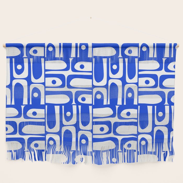 Mid Century Modern Piquet Multi Pattern in Royal Blue and White Wall Hanging Gallery Image 1