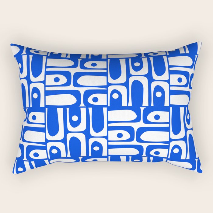 Mid Century Modern Piquet Multi Pattern in Royal Blue and White Rectangular Pillow Gallery Image 2