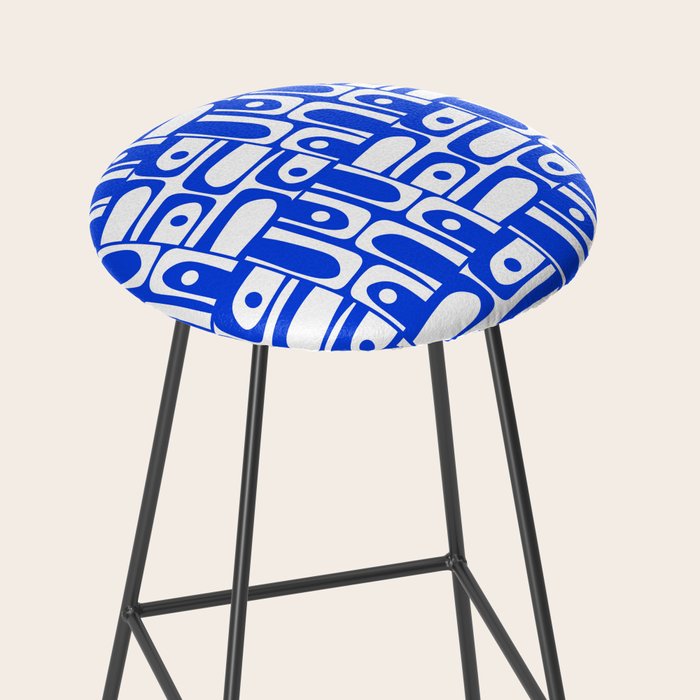 Mid Century Modern Piquet Multi Pattern in Royal Blue and White Stool Gallery Image 2