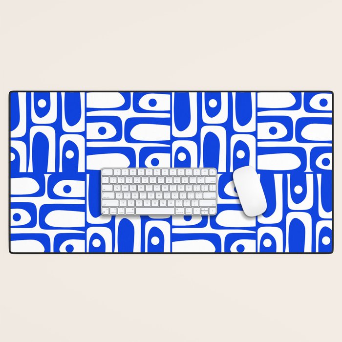 Mid Century Modern Piquet Multi Pattern in Royal Blue and White Desk Mat Gallery Image 1