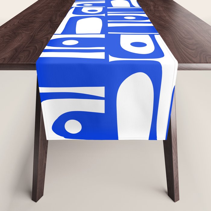 Mid Century Modern Piquet Multi Pattern in Royal Blue and White Table Runner Gallery Image 1