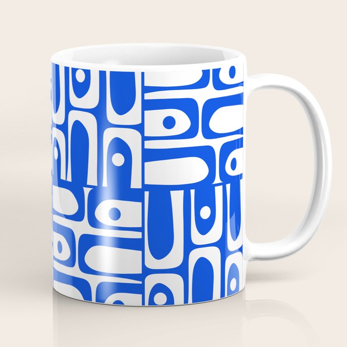Mid Century Modern Piquet Multi Pattern in Royal Blue and White Coffee Mug Gallery Image 1