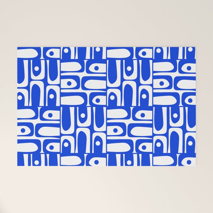 Mid Century Modern Piquet Multi Pattern in Royal Blue and White Welcome Mat Gallery Image 1