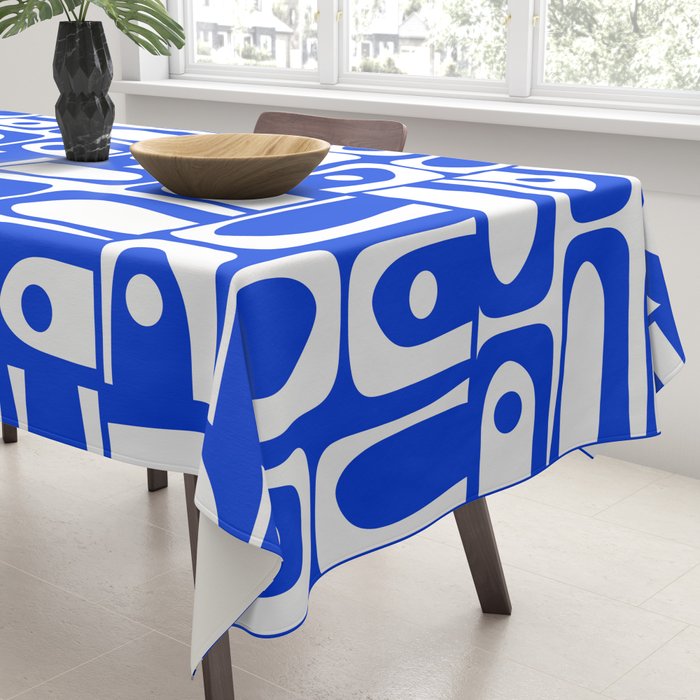 Mid Century Modern Piquet Multi Pattern in Royal Blue and White Tablecloth Gallery Image 3