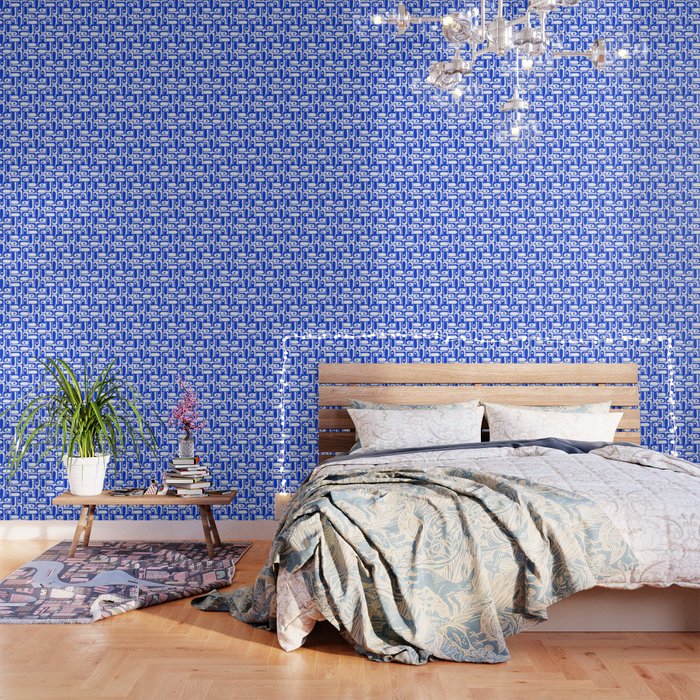 Mid Century Modern Piquet Multi Pattern in Royal Blue and White Wallpaper Gallery Image 3