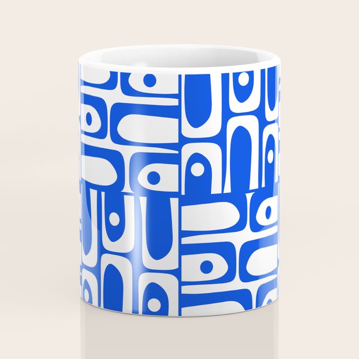 Mid Century Modern Piquet Multi Pattern in Royal Blue and White Coffee Mug Gallery Image 4
