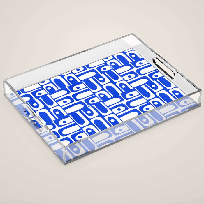 Mid Century Modern Piquet Multi Pattern in Royal Blue and White Acrylic Tray Gallery Image 1