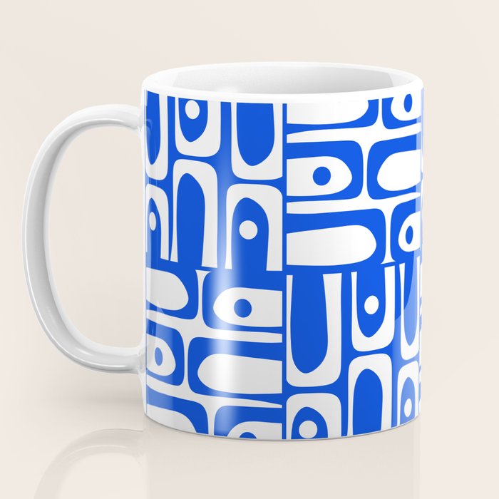 Mid Century Modern Piquet Multi Pattern in Royal Blue and White Coffee Mug Gallery Image 3