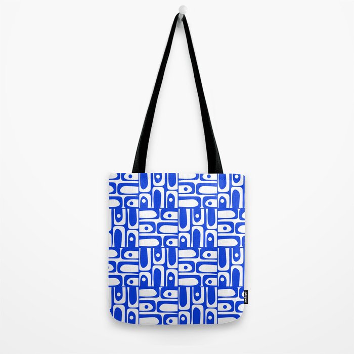Mid Century Modern Piquet Multi Pattern in Royal Blue and White Tote Bag Gallery Image 2