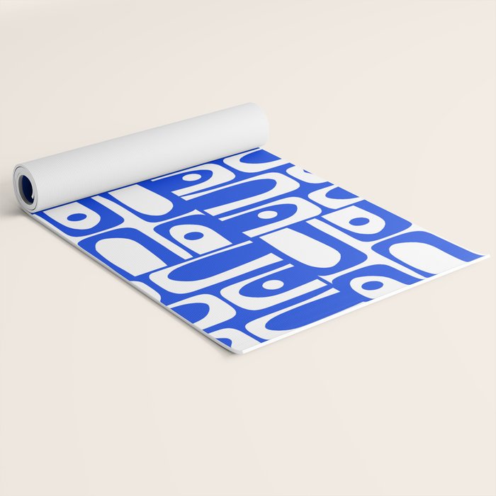 Mid Century Modern Piquet Multi Pattern in Royal Blue and White Yoga Mat Gallery Image 2