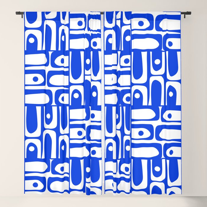 Mid Century Modern Piquet Multi Pattern in Royal Blue and White Window Curtain Gallery Image 5