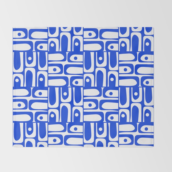 Mid Century Modern Piquet Multi Pattern in Royal Blue and White Throw Blanket Gallery Image 2