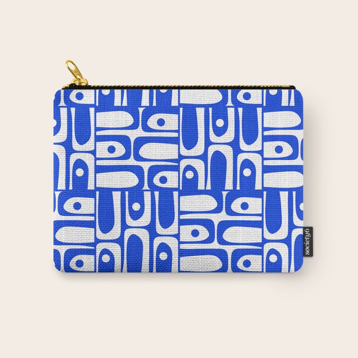 Mid Century Modern Piquet Multi Pattern in Royal Blue and White Carry All Pouch Gallery Image 1