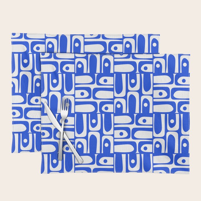 Mid Century Modern Piquet Multi Pattern in Royal Blue and White Placemat Gallery Image 1