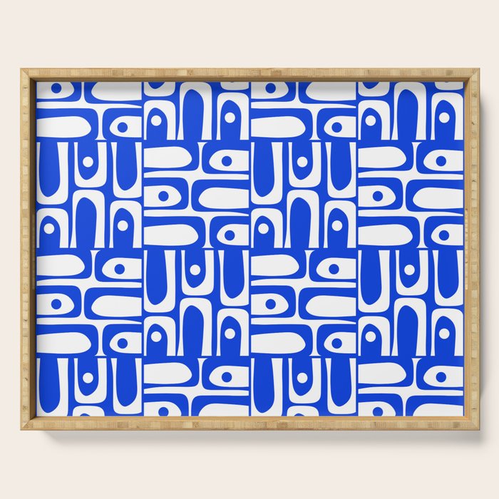 Mid Century Modern Piquet Multi Pattern in Royal Blue and White Serving Tray Gallery Image 1