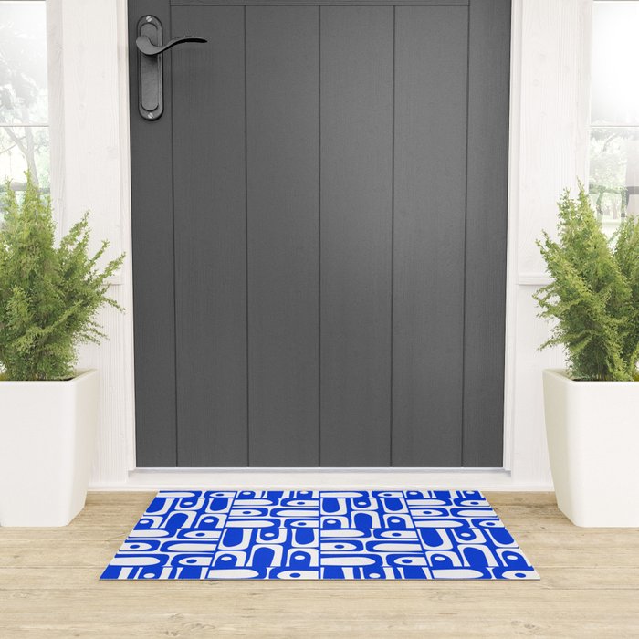 Mid Century Modern Piquet Multi Pattern in Royal Blue and White Welcome Mat Gallery Image 3