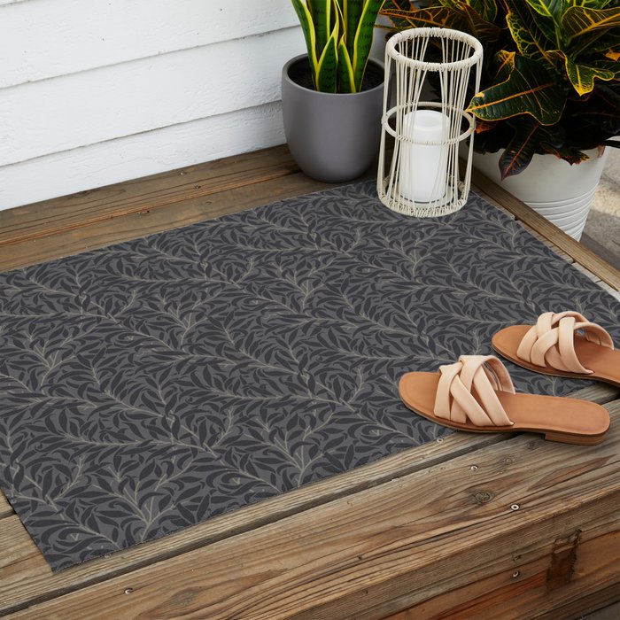 William Morris Pure Willow Bough Charcoal Black Outdoor Rug Gallery Image 2