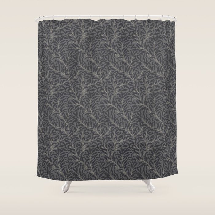 William Morris Pure Willow Bough Charcoal Black Shower Curtain Gallery Image 1