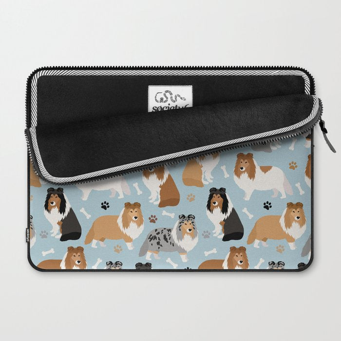 Shetland Sheepdog Sheltie Dog Paws and Bones Pattern Laptop Sleeve Gallery Image 2