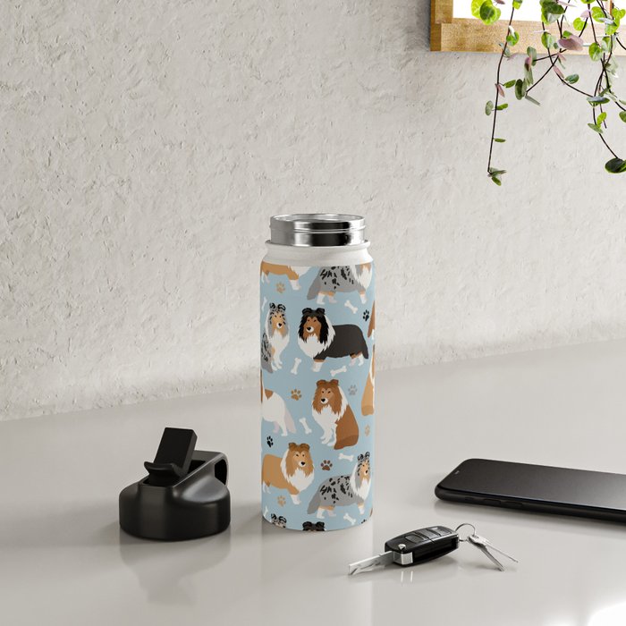 Shetland Sheepdog Sheltie Dog Paws and Bones Pattern Water Bottle Gallery Image 4