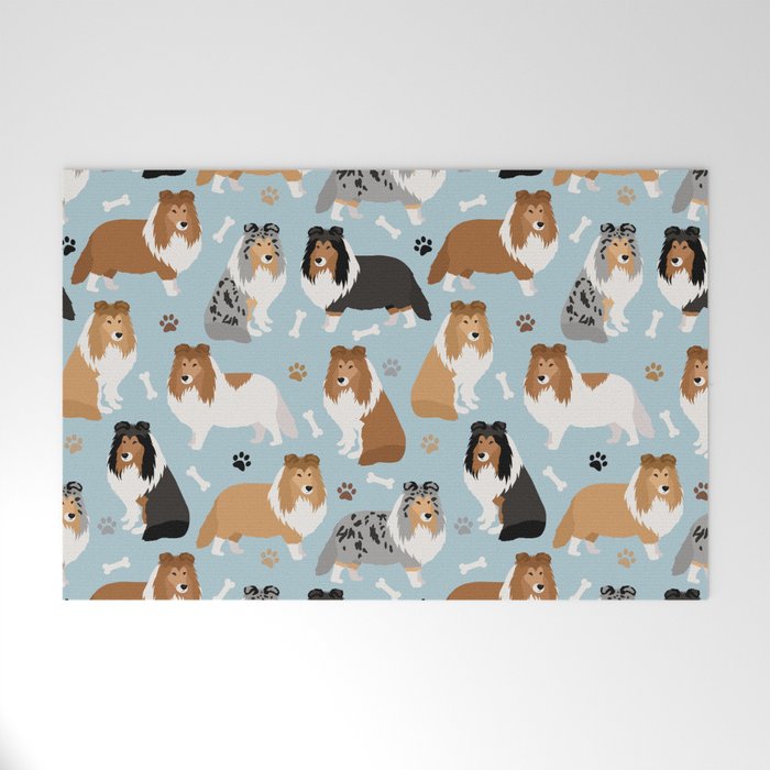 Shetland Sheepdog Sheltie Dog Paws and Bones Pattern Welcome Mat Gallery Image 1