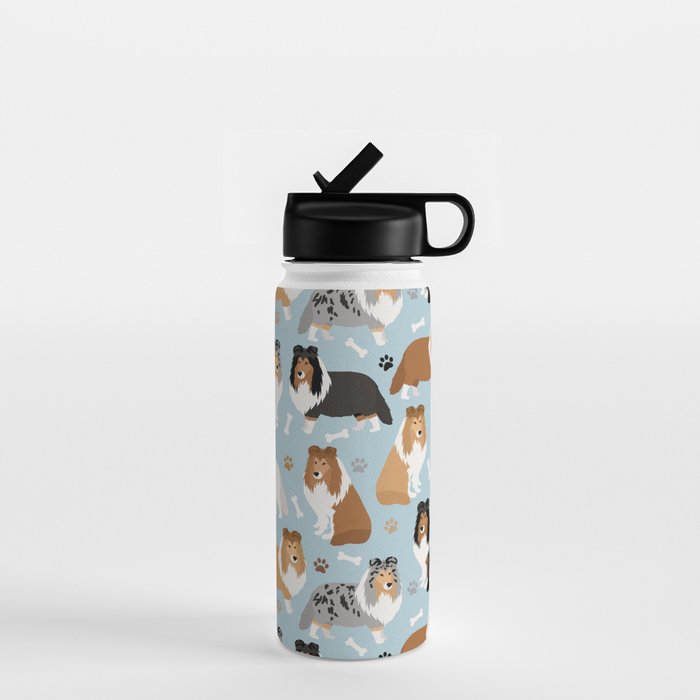 Shetland Sheepdog Sheltie Dog Paws and Bones Pattern Water Bottle Gallery Image 1