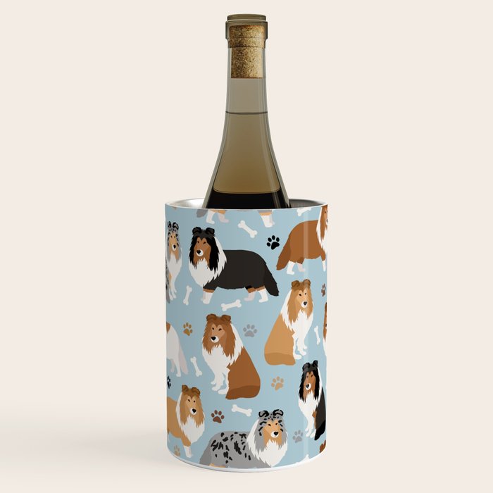 Shetland Sheepdog Sheltie Dog Paws and Bones Pattern Wine Chiller Gallery Image 1