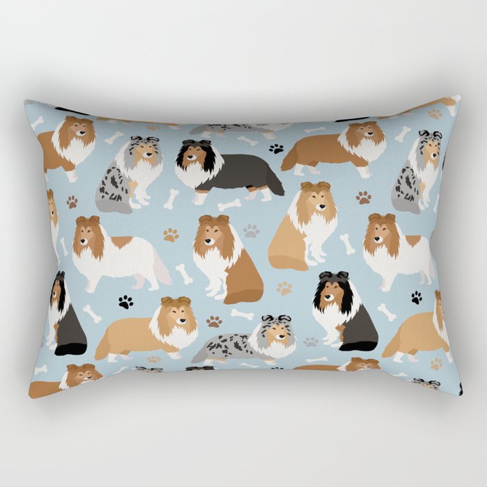 Shetland Sheepdog Sheltie Dog Paws and Bones Pattern Rectangular Pillow Gallery Image 1
