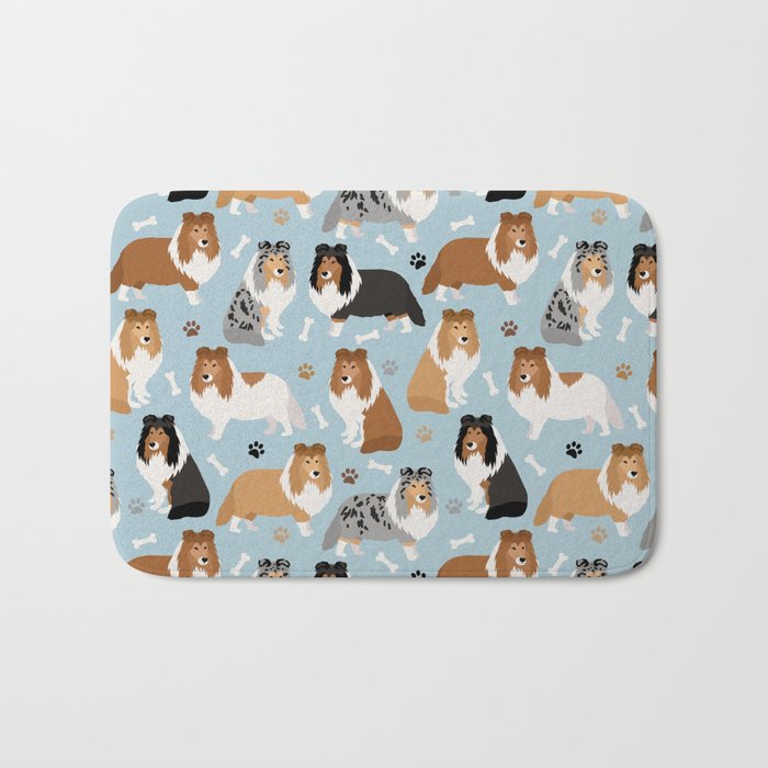 Shetland Sheepdog Sheltie Dog Paws and Bones Pattern Bath Mat Gallery Image 1