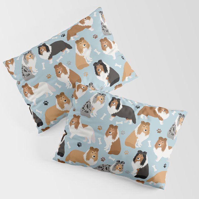 Shetland Sheepdog Sheltie Dog Paws and Bones Pattern Pillow Sham Gallery Image 1