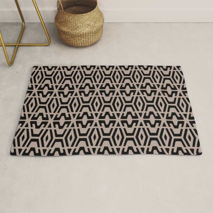 Geometric Art, Aztec Prints, Black and Beige, Wall Art Boho Rug Gallery Image 1