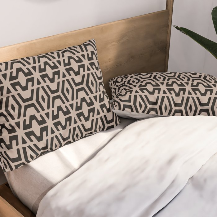 Geometric Art, Aztec Prints, Black and Beige, Wall Art Boho Pillow Sham Gallery Image 2