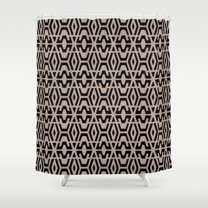 Geometric Art, Aztec Prints, Black and Beige, Wall Art Boho Shower Curtain Gallery Image 1