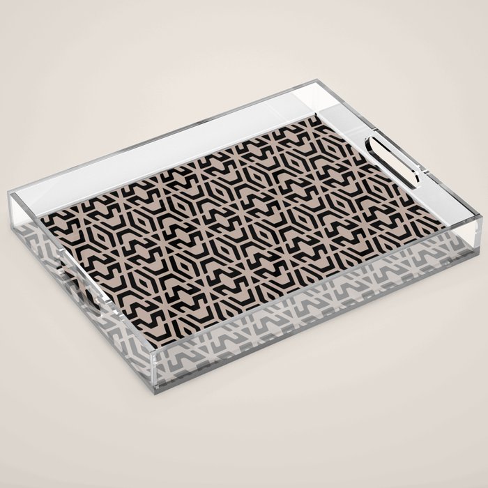 Geometric Art, Aztec Prints, Black and Beige, Wall Art Boho Acrylic Tray Gallery Image 1