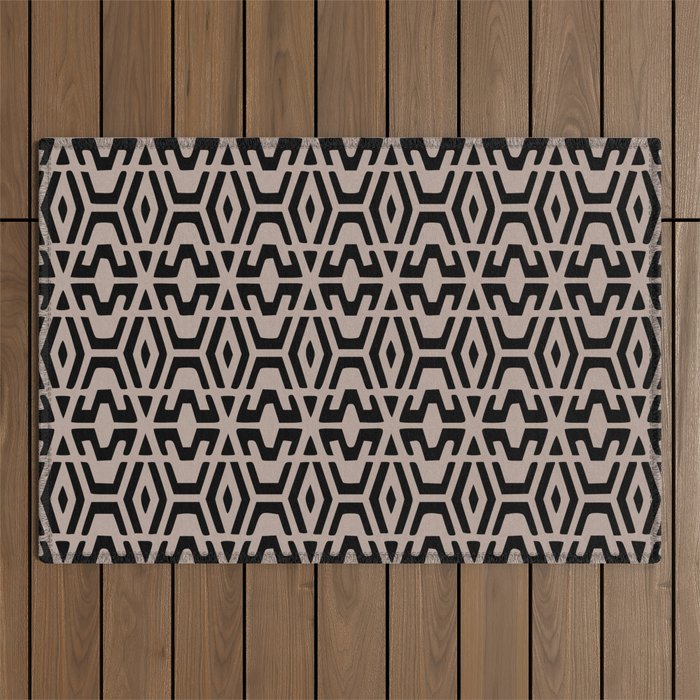 Geometric Art, Aztec Prints, Black and Beige, Wall Art Boho Outdoor Rug Gallery Image 1