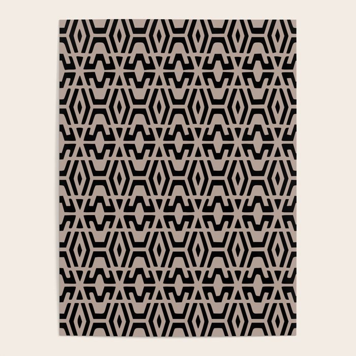 Geometric Art, Aztec Prints, Black and Beige, Wall Art Boho Poster Gallery Image 1