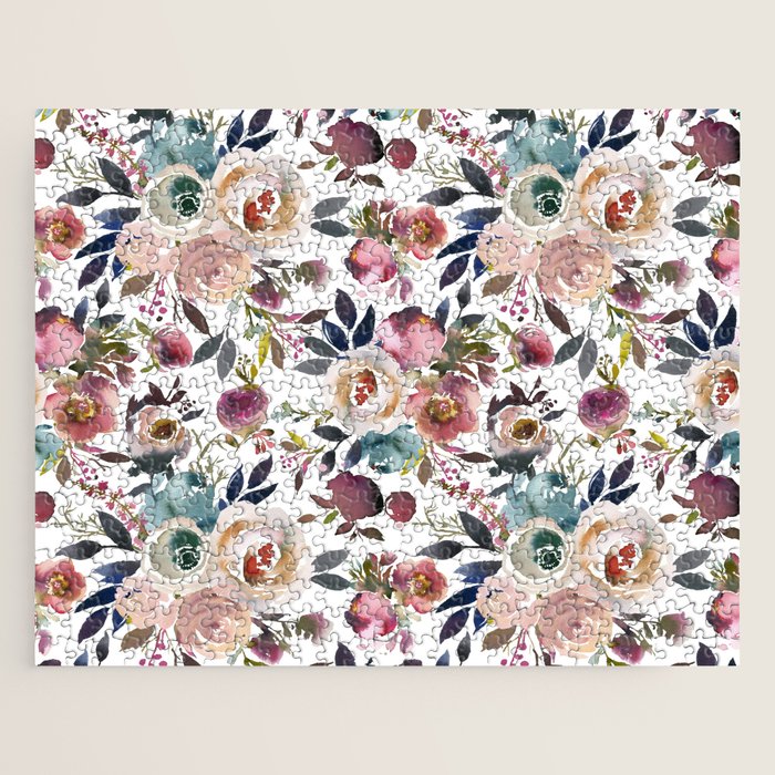 Watercolor Floral Pattern Flowers Jigsaw Puzzle Gallery Image 1