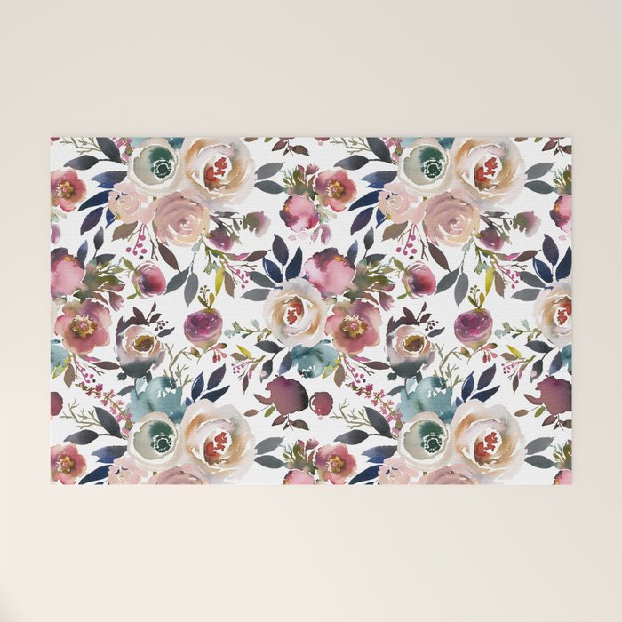 Watercolor Floral Pattern Flowers Welcome Mat Gallery Image 1