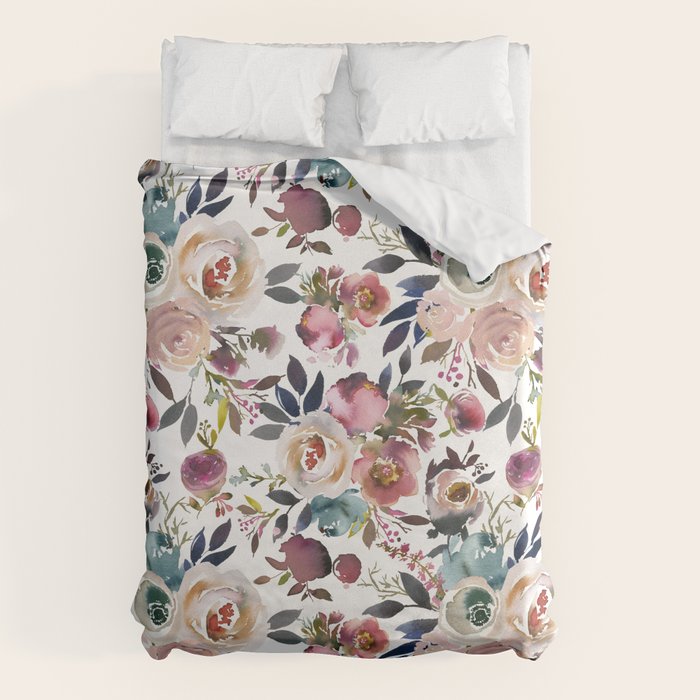 Watercolor Floral Pattern Flowers Duvet Cover Gallery Image 1